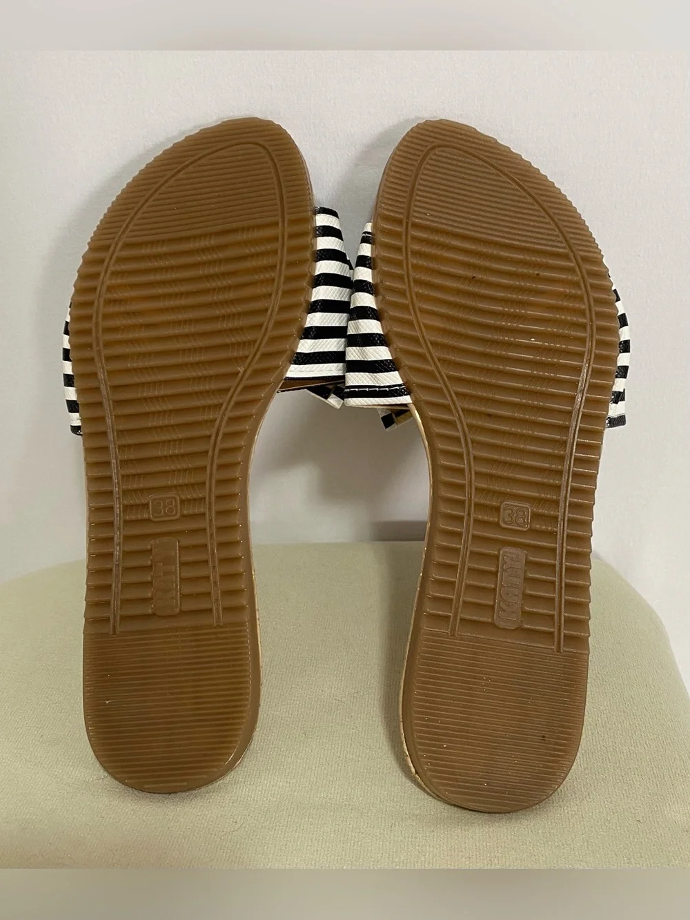 Striped Black & White Bow Slide Sandals for Women
